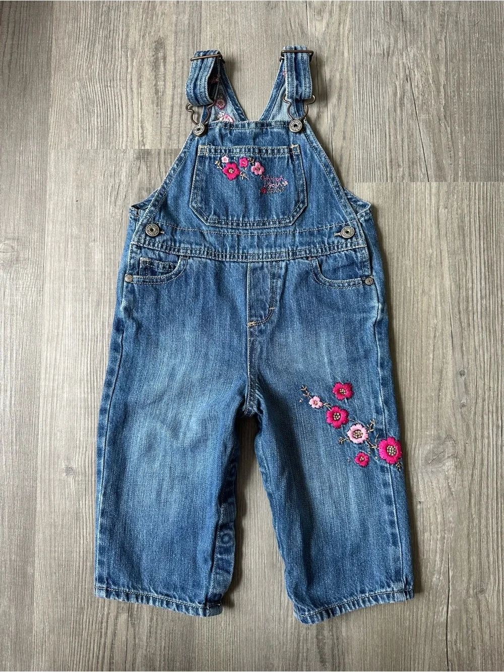 Oshkosh Denim Floral Embroidered Kids Overalls - Blue 18m